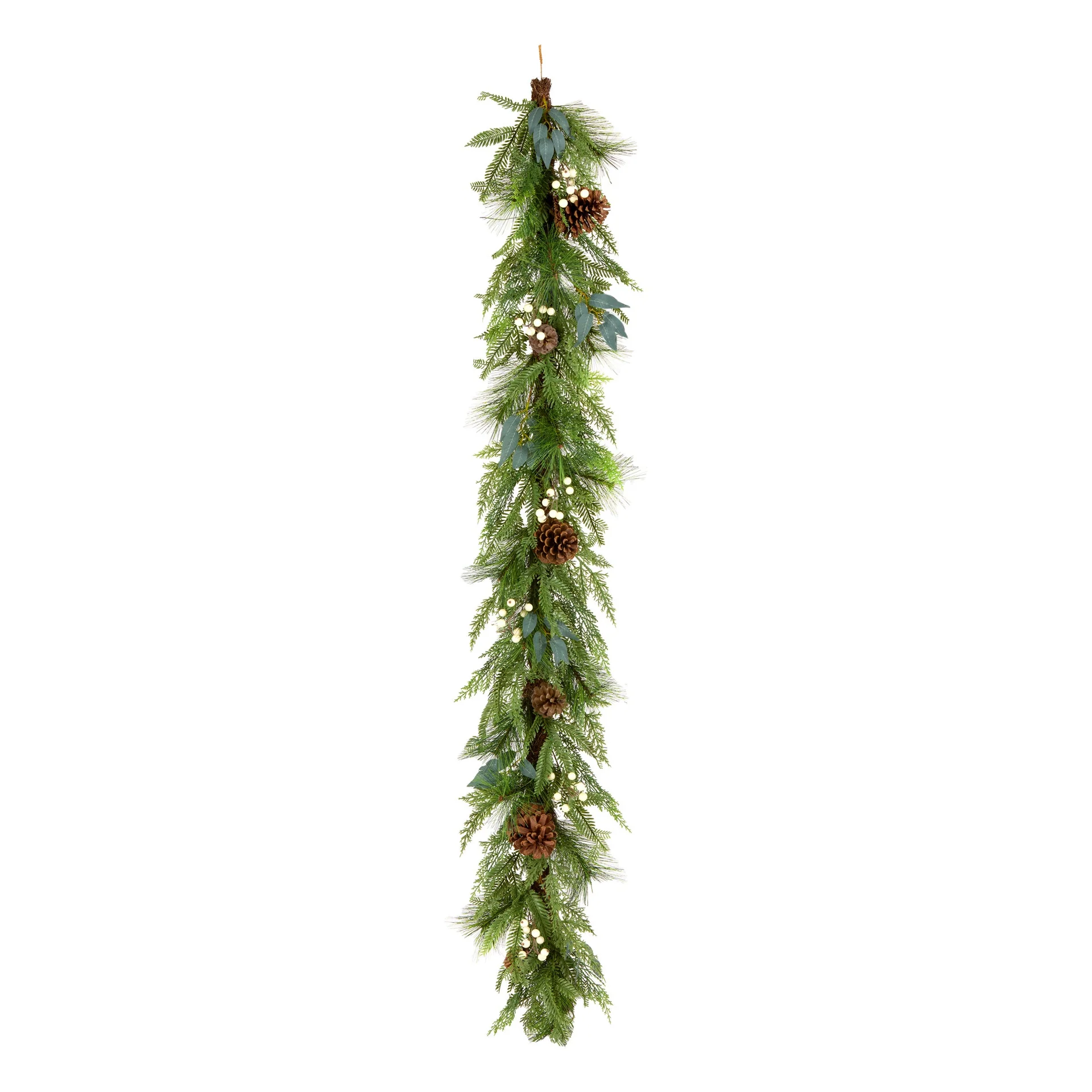 6 ft. Inspired by Nature Garland featuring white berries, pinecones, and cypress tips