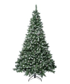 6 ft. Oakley Hills Snow Tree with snow-dusted branches and pinecones