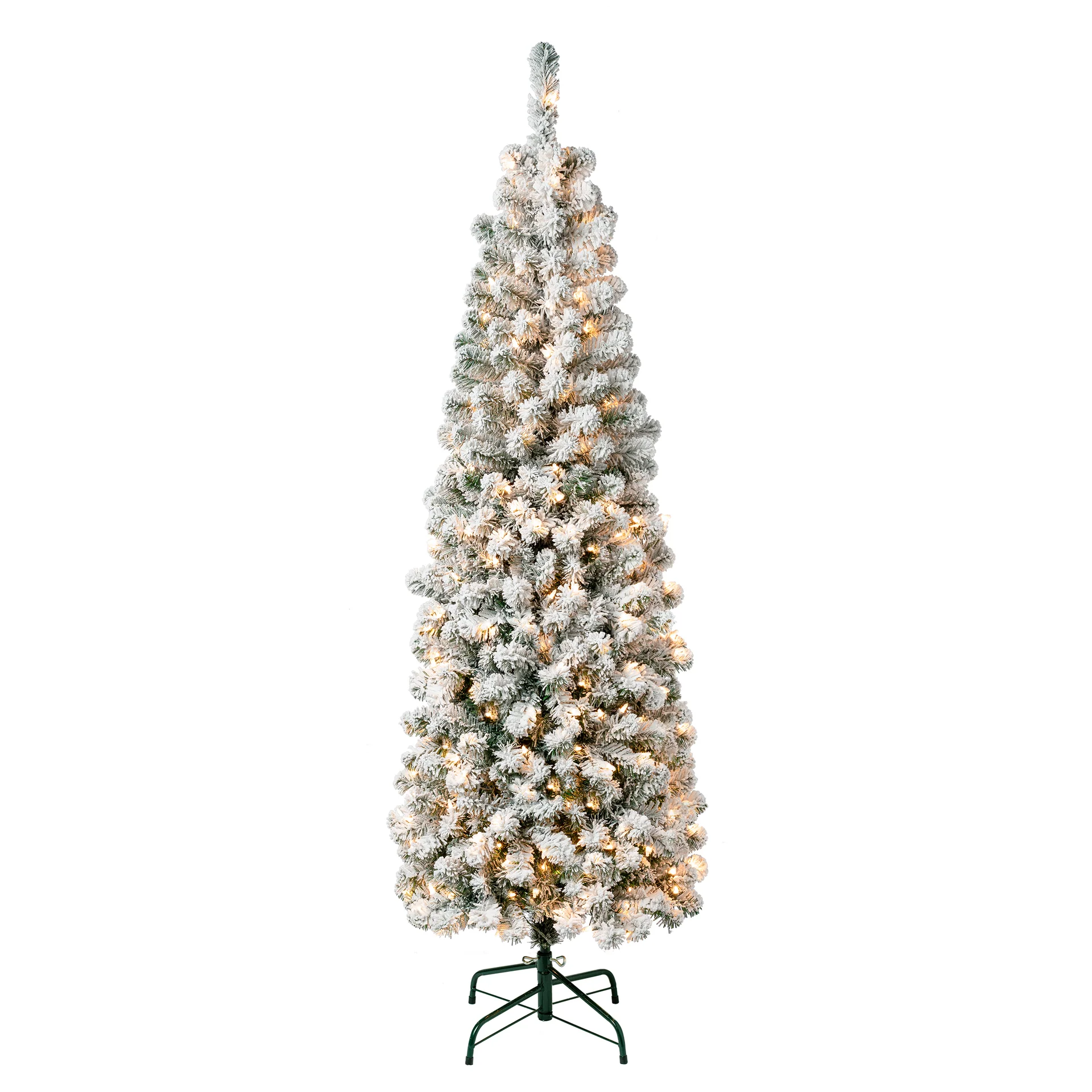 6 ft. Pre-Lit Acacia Pencil Slim Flocked Hinged Tree with Clear Lights