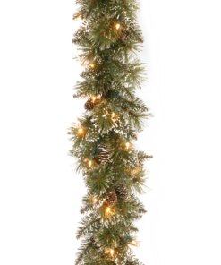 6 ft. Pre-Lit Glittery Bristle Pine Garland with LED Lights