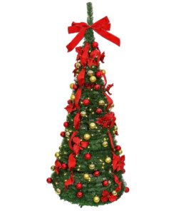 6 ft. Pre-Lit Party Pop-Up Tree with warm white LED lights and red bow