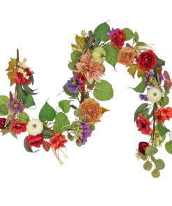6 ft. Serenity Mixed Flower and Pumpkins Fall Garland