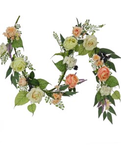 6 ft. Spring Garland with Rose Blooms, Lavender, Berry Clusters, Leafy Greens