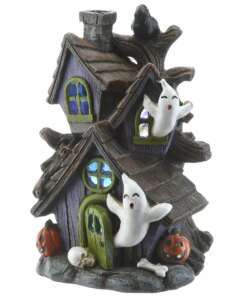 6 in. Halloween Pre-Lit Purple Haunted House Decoration with LED Lights