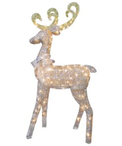 60 in. Reindeer Decoration with Clear Lights, Plug-In featuring silver finish and gold antlers
