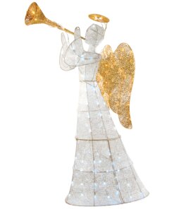 60 in. White Angel Decoration with LED Lights, Plug-In