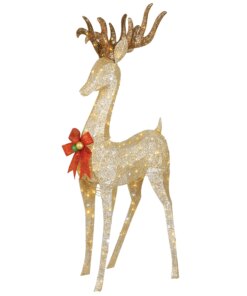 74 in. Pre-lit Crystal Champagne Standing Buck, Plug-In
