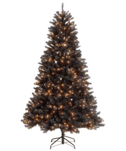 7.5 ft. Halloween Pre-Lit North Valley Spruce Full Black Hinged Tree with White Lights, Plug-In
