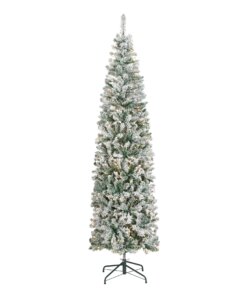 7.5 ft. Pre-Lit Acacia Pencil Slim Flocked Tree with Clear Lights, Plug-In