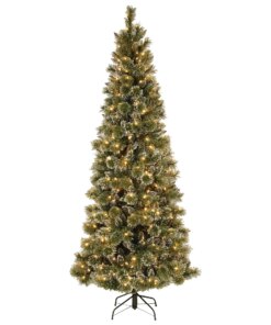 7.5 ft. Pre-Lit Glittery Bristle Slim Tree with LED Lights, Plug-In