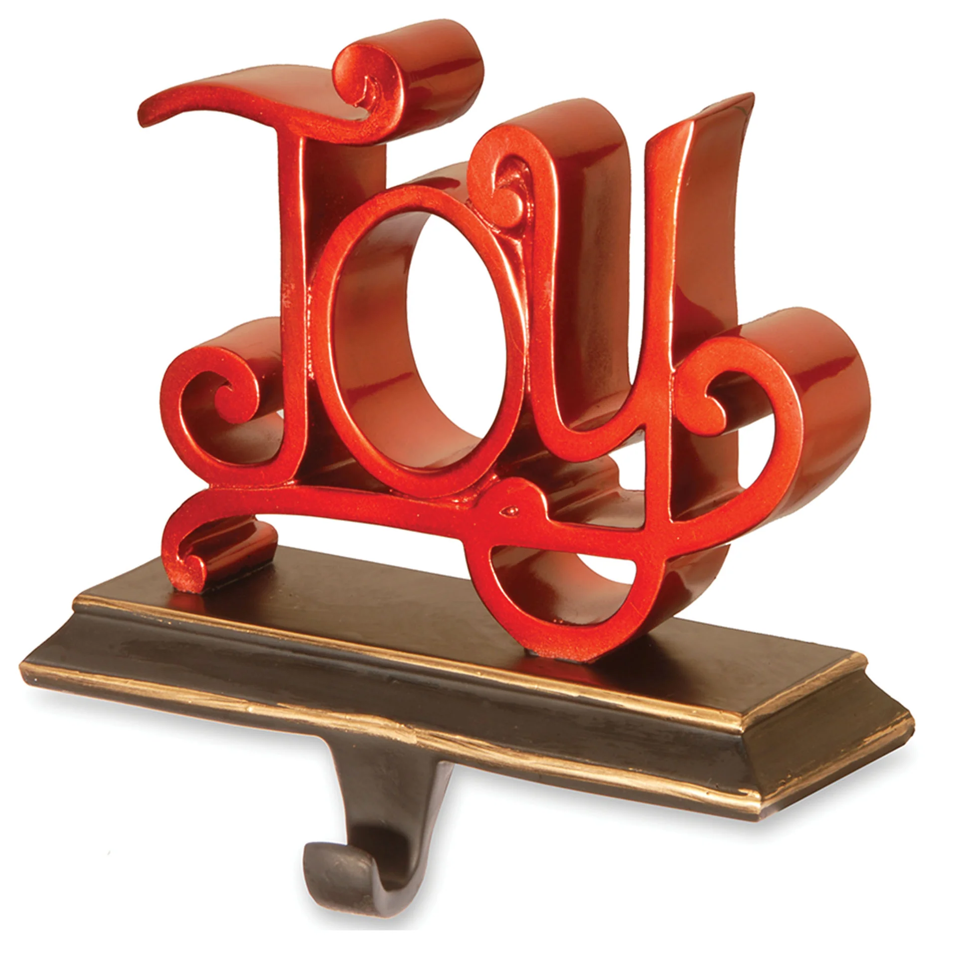 8 in. Joy Stocking Holder with vibrant red color and gold accents