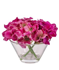 8 in. Spring Dark Purple Hydrangea Bouquet in Glass Vase