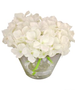 8 in. Spring White Hydrangea Bouquet in Glass Vase