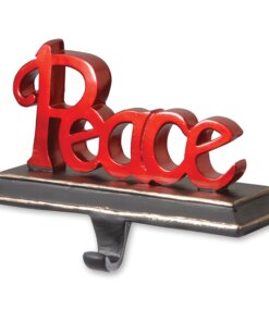 8.7 in. Peace Stocking Holder with red finish and gold accents