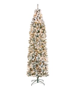 9 ft. Pre-Lit Acacia Flocked Slim Tree with Clear Lights