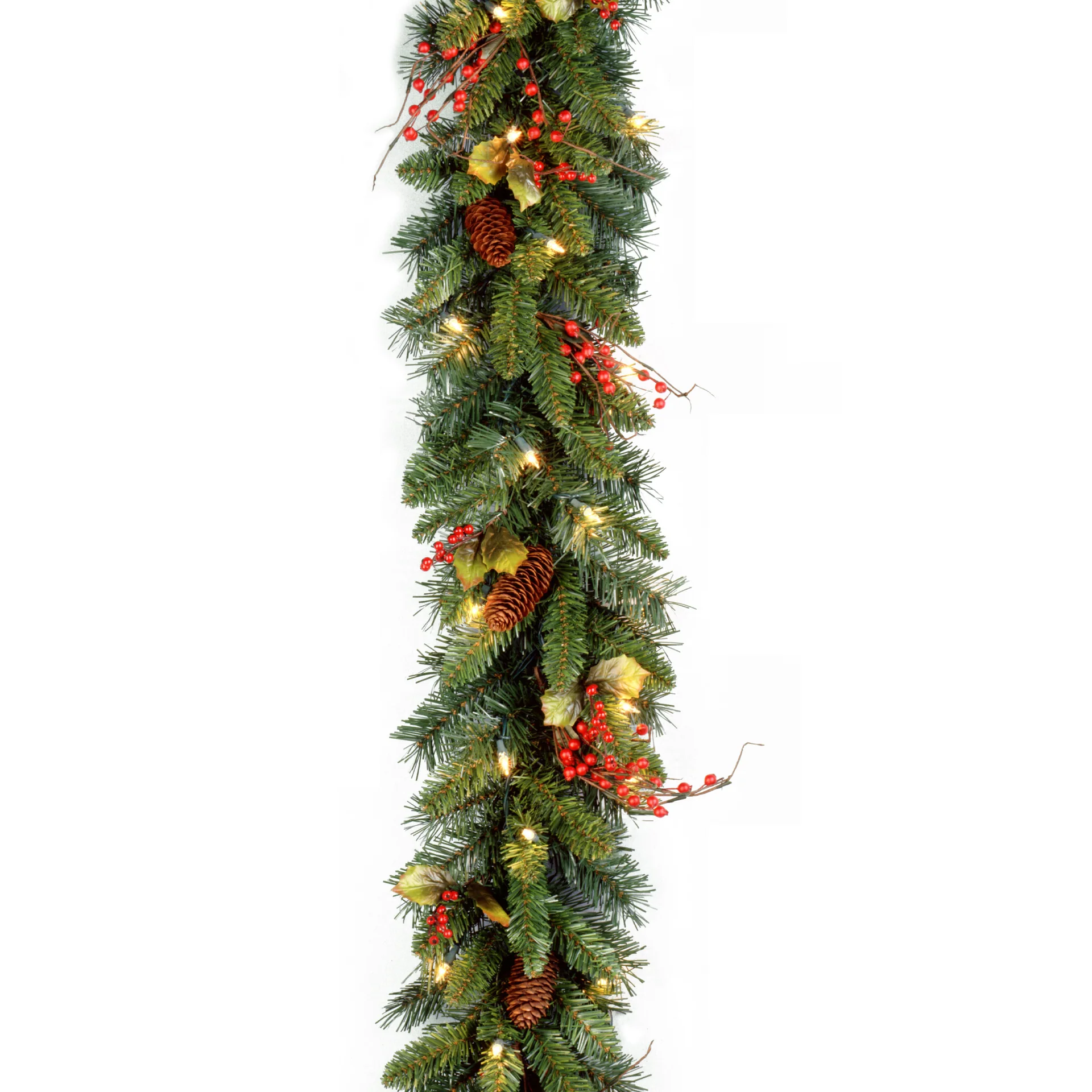 9 ft. Pre-Lit Classical Collection Garland with Clear Lights and Holly Leaves