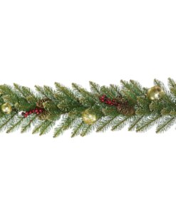 9 ft. Pre-Lit Dunhill Fir Glittery Gold Garland with LED Lights