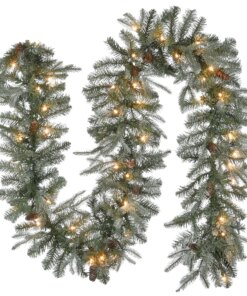 9 ft. Pre-Lit Frosted Arctic Spruce Garland with Clear Lights, Plug-In