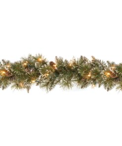 9 ft. Pre-Lit Glittery Bristle Pine Garland with Clear Lights, Plug-In