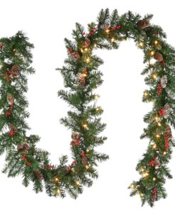 9 ft. Pre-Lit Glittery Mountain Spruce Garland with Clear Lights, Plug-In