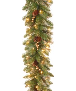 9 ft. Pre-Lit Glittery Pine Gold Garland with Clear Lights, Plug-In