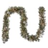 9 ft. Pre-Lit Glittery Pine Pomegranate Garland with Clear Lights, Plug-In
