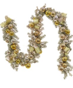 9 ft. Pre-Lit Gold Ornament Metallic Garland with Warm White LED Lights