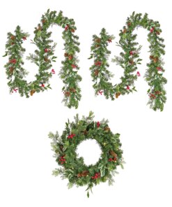 9 ft. Pre-Lit Holly Berry Wreath and Garland Assortment