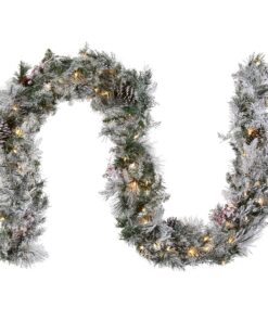 9 ft. Pre-Lit Snowy Bedford Pine Garland with LED Lights