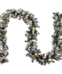 9 ft. Pre-Lit Snowy Camden Garland with Clear Lights, Plug-In
