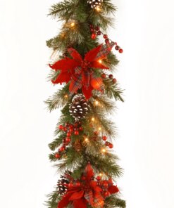 9 ft. Pre-Lit Tartan Plaid Garland with Warm White LED Lights