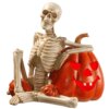 9 in. Halloween Skeleton and Jack O Lantern Decoration with LED Lights