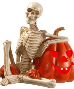 9 in. Halloween Skeleton and Jack O Lantern Decoration with LED Lights