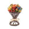 9 in. Spring Multicolor Floral Bouquet featuring vibrant wooden flowers and a rustic woven twig base