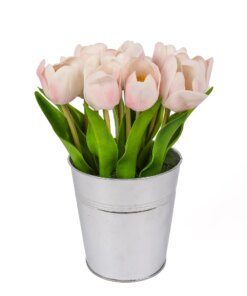 9 in. Spring Pink Tulip Bouquet in Metal Pot