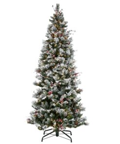 9ft. Pre-Lit Snowy Bedford Pine Hinged Tree with PowerConnect Clear Lights, Plug-In