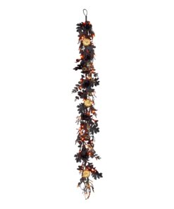 Halloween 6ft Artificial Chic Eek Black and Gold Garland with 50 Orange LED Lights