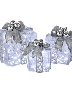 Pre-Lit Decorated White Gift Box Assortment, Plug-In