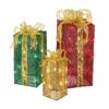 Pre-Lit Multicolor Gift Boxes, Set of Three, White Lights, Plug-In
