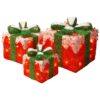 Pre-Lit Red and White Gift Boxes, Set of Three, White Lights, Plug-In